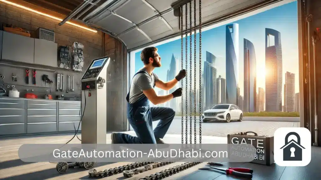 Garage Door Chain Repair in Abu Dhabi 2 14. a technician repairing a garage door chain mechanism in Abu Dhabi