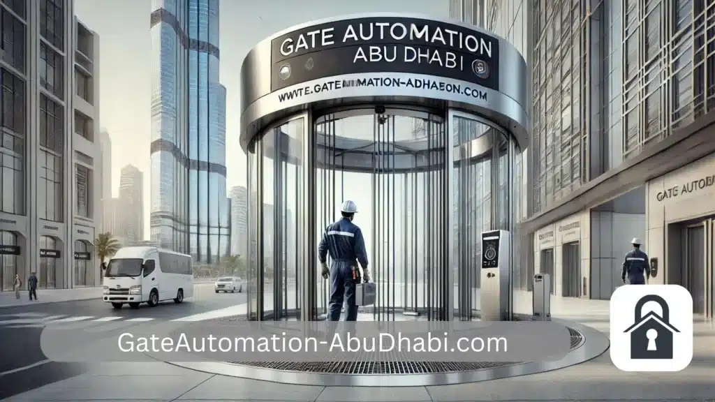 Automatic Revolving Door Repair in Abu Dhabi 2 automatic revolving door being repaired by a professional technician in Abu Dhabi